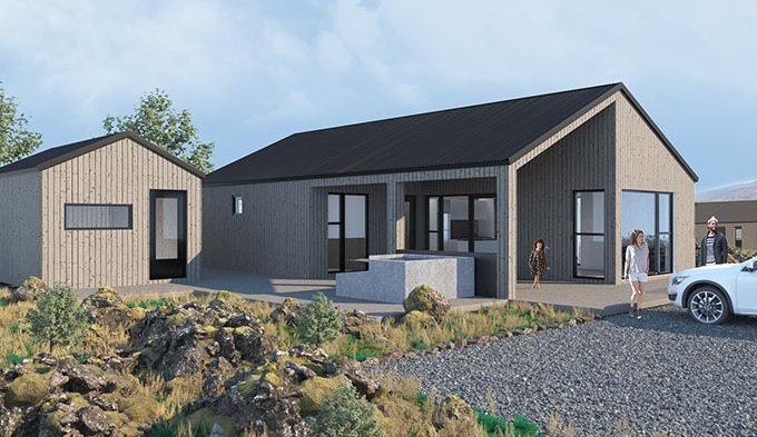 Bílastæði er aftan við húsið, öfugt við það sem þessi mynd gefur til kynna. Útsýni er því óhindrað úr stofuglugga.