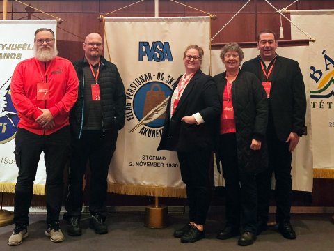 Þingfulltrúar FVSA f.v.: Stefán Jónsson, Gestur Gunnar Björnsson, Hulda Björnsdóttir, Agnes Reykdal &hellip;